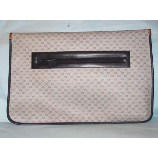 1970's -1980's Gucci Navy Blue Micro Guccissima Print Coated Canvas & Navy Leather Vintage XL Envelope Clutch