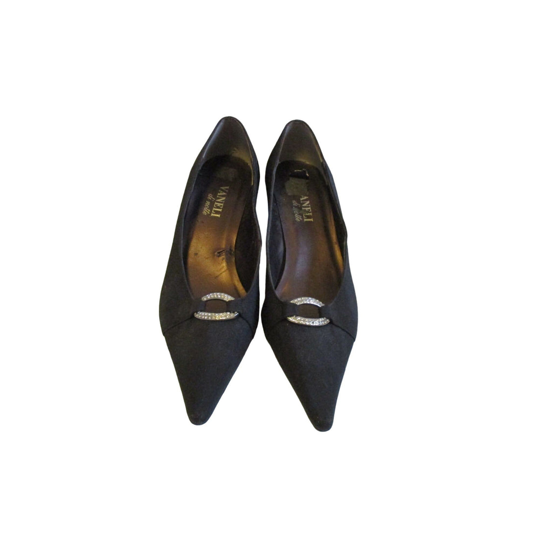 Vaneli Black Peau de Soie Kitten Heel Pumps w Rhinestones