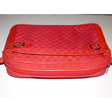 Gucci Vintage Red Leather Small G Logo Print Canvas Cross Body