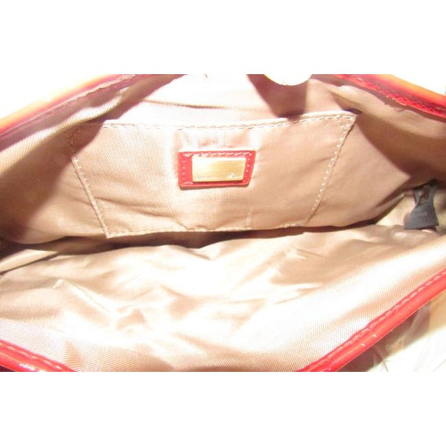 Fendi B Buckle Purses Ivory Canvas And Red Patent Leather Shoulder Bag