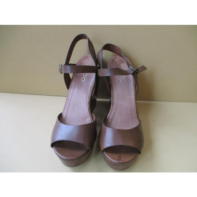 Aldo Brown Woodgrain Ankle Strap Platform Wedge Sandals Size Eu