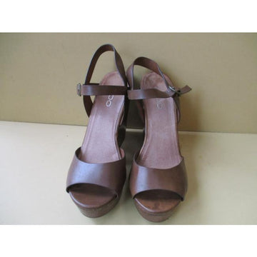 Aldo Brown Woodgrain Ankle Strap Platform Wedge Sandals Size Eu