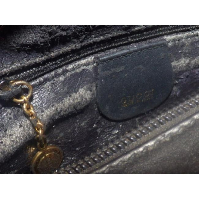 Gucci Vintage Black With Red Green Stripe Leather Hobo Bag