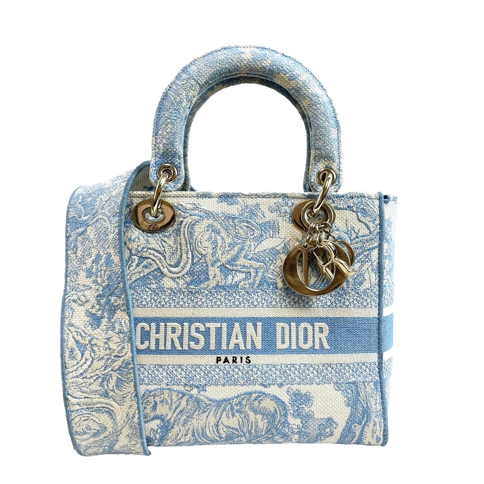 DIOR Toile de Jouy Lady D-Lite Bag Embroidered Canvas Cornflower Blue