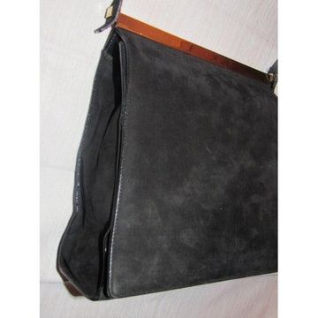 Gucci Suedeleather Top Handle Black Suedegold Patent Leather Shoulder Bag