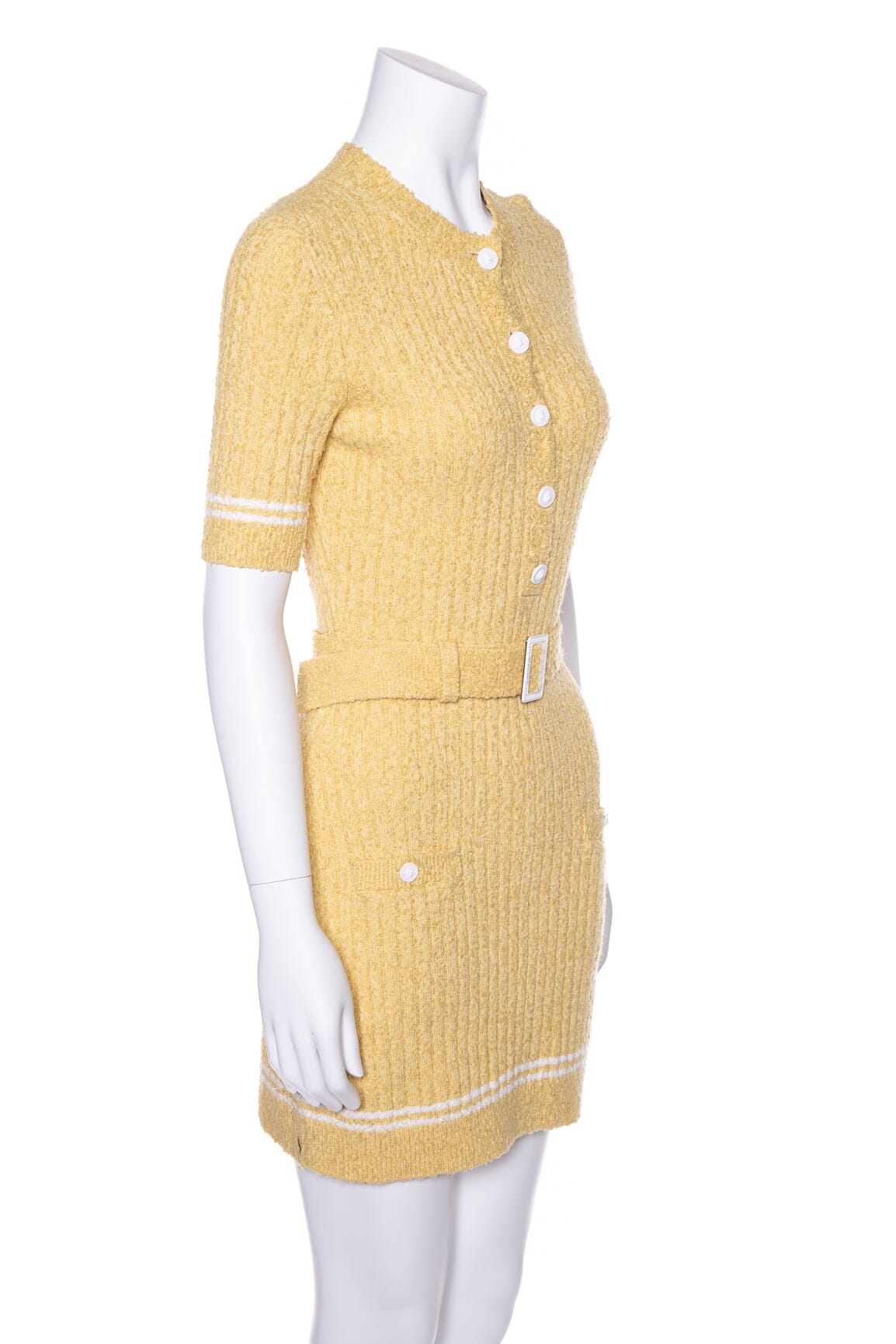 Chanel Yellow Knit Short Sleeve Fitted Dress SZ 36 N WT