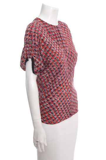Louis Vuitton Red Printed Short Sleeve Blouse SZ 36