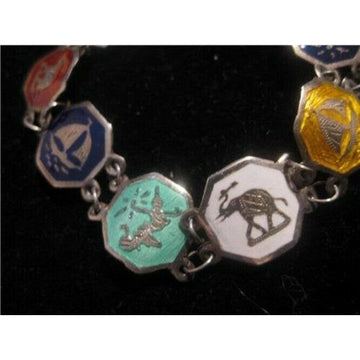 Art Deco era RARE Siam Sterling Multicolored Enamel Niello Link