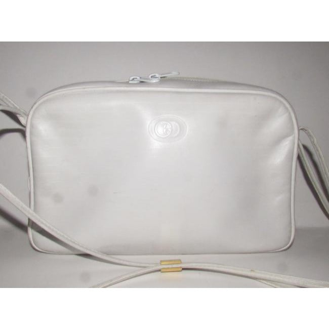 Gucci Vintage Pursesdesigner Purses White Canvas With Small G Logo And Leather Coated Shoulder Bag