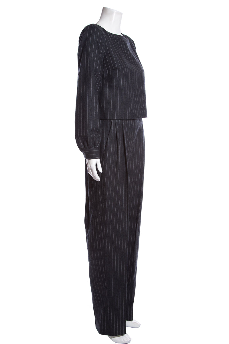 Oscar de la Renta Grey Pinstripe Wool Jumpsuit SZ 8