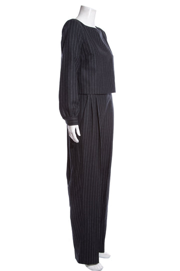 Oscar de la Renta Grey Pinstripe Wool Jumpsuit SZ 8