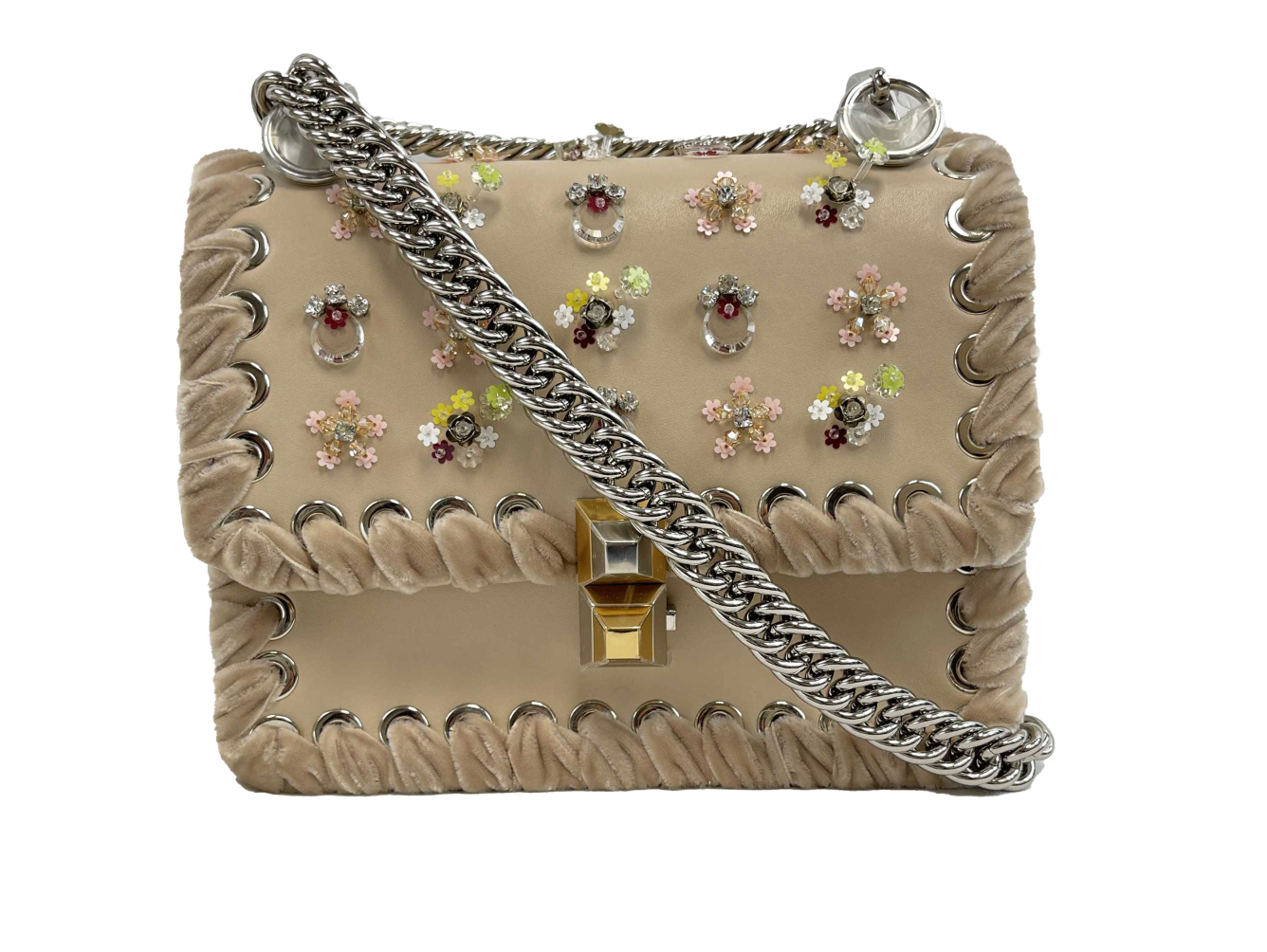 FENDI - NEW Kan I Bag Embellished Whipstitch Leather - Nude Beige Crossbody