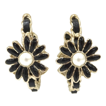 Chanel Stud_Earrings Flower Motif Line Stone Coco G Black GP Leather AB9650 A22K Accessoires Small