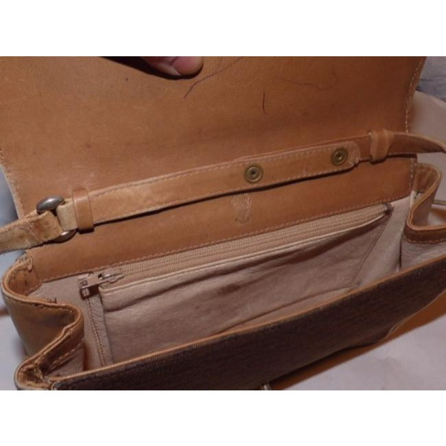 Gucci Vintage Purses Camel Leather Brown Small G Logo Print Canvas And Cross Body Bag