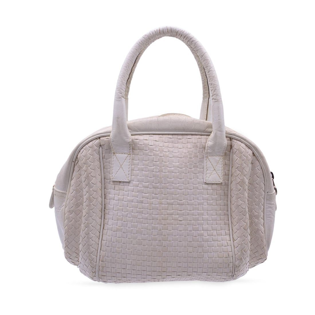 FENDI Vintage White Woven Leather Handbag Bag Satchel