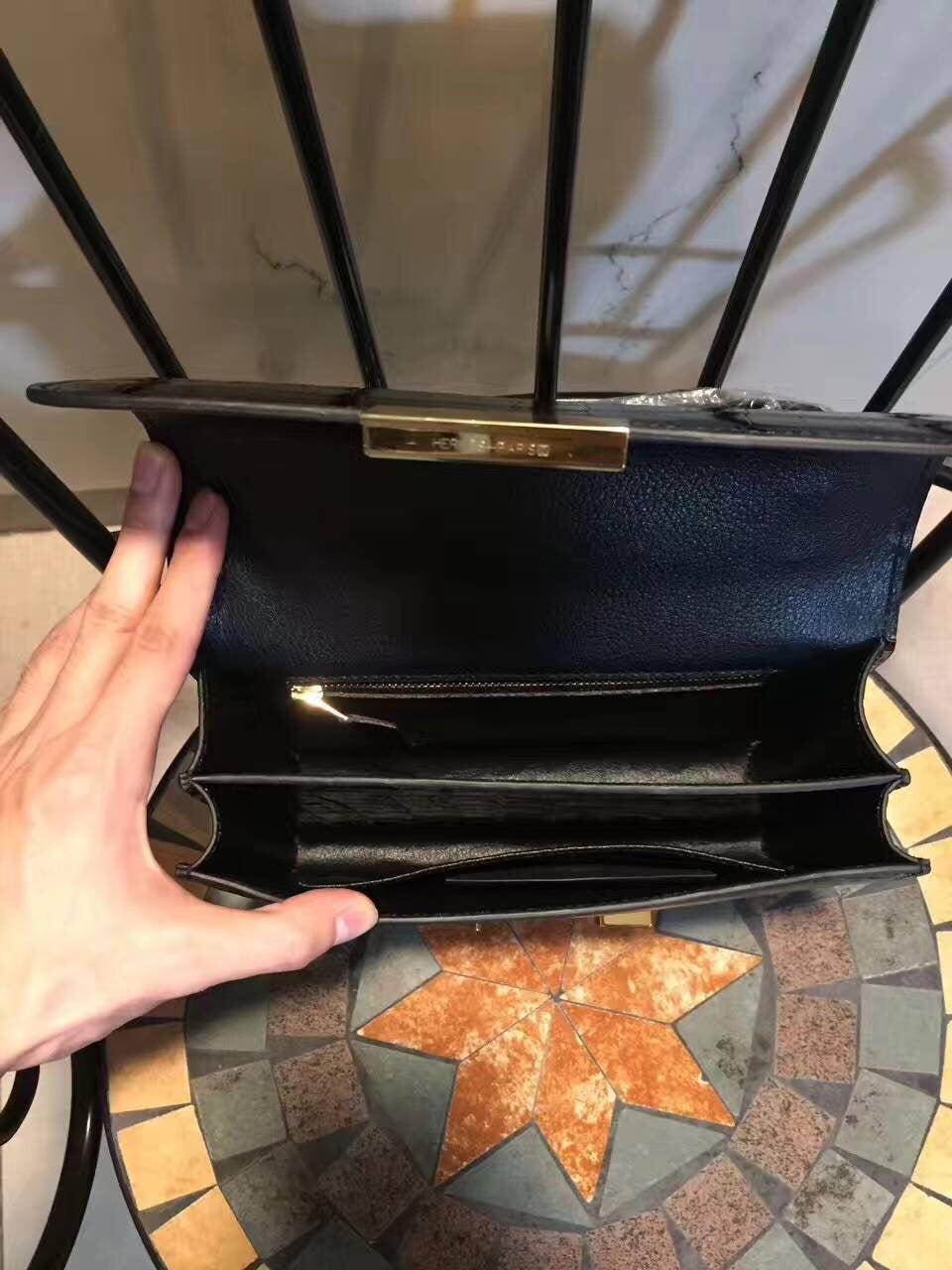 HM Constance 24 Pattern Crocodile Black For Womtlm, Handbags, Shoulder Bag 9.4in/24cm