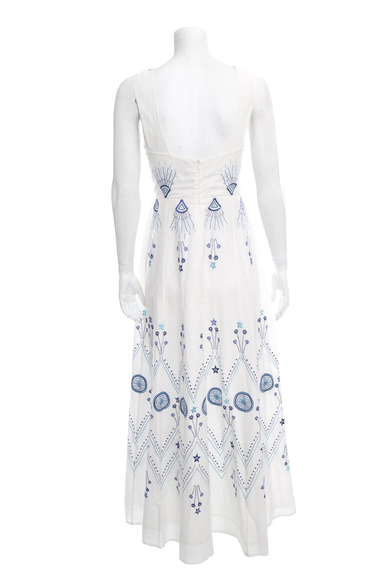 Positano White & Blue Embroidered Maxi Dress SZ 44