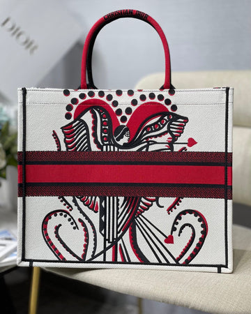 DI Medium Book Tote Latte Multicolor Cupidon Embroidery, Red/White, For Womtlm Womtlm’s Handbags, 41cm CD M1296ZTQG_M941