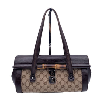 GUCCI Brown Gg Monogram Canvas Bamboo Bullet Shoulder Bag