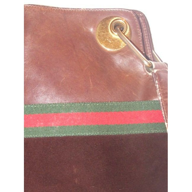 Gucci Webby Bag Eclipse W Early And Leather Sherry Stripe Brown Suede Tote