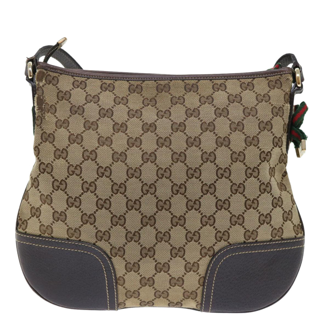 GUCCI GG Canvas Web Sherry Line Shoulder Bag Beige Red Green 204939 Auth ac2072