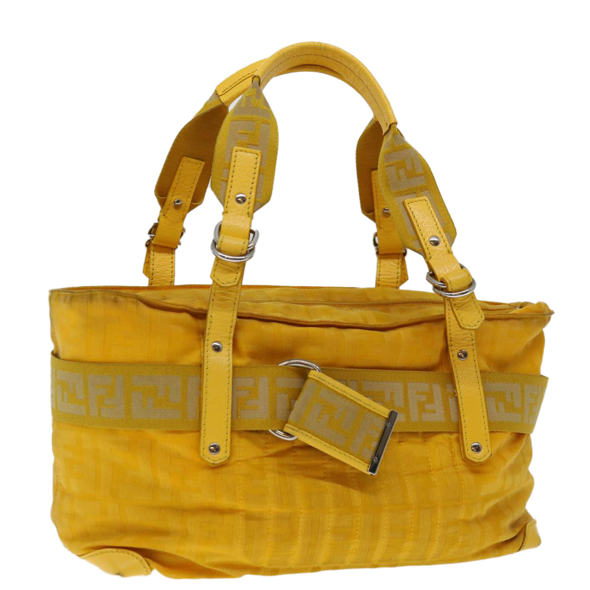 FENDI Zucca Canvas Hand Bag Yellow Auth ac2820