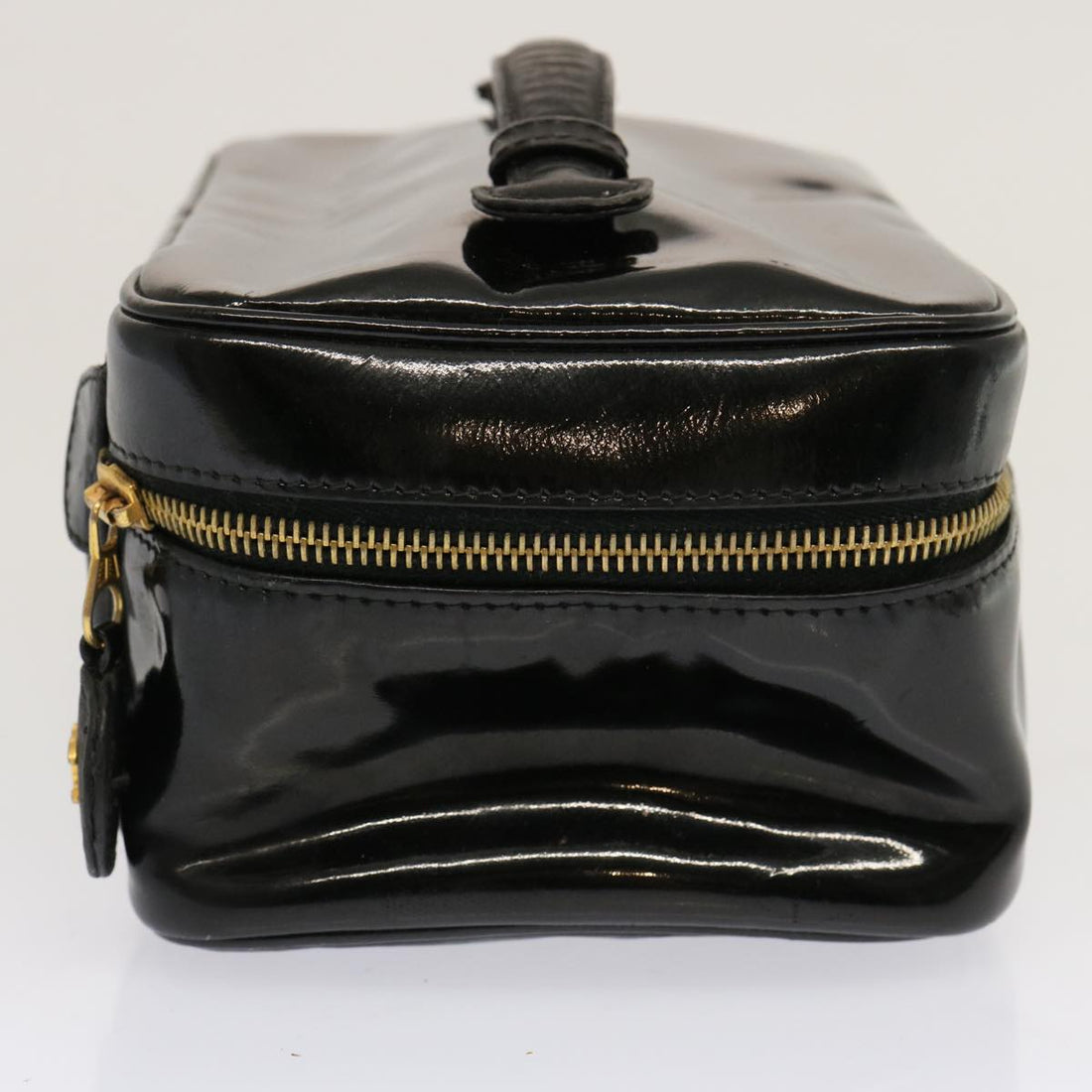 CHANEL Vanity Cosmetic Pouch Enamel Black CC Auth ac2858