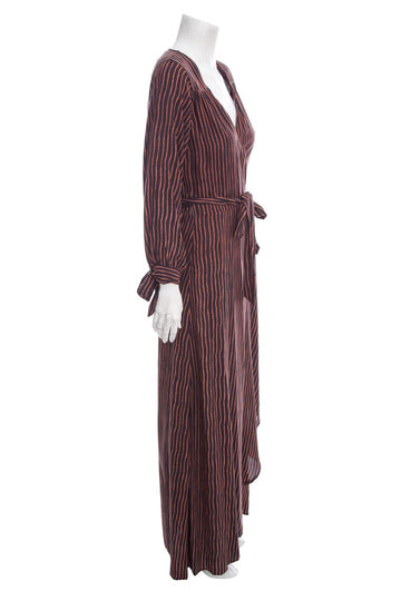 Natalie Martin Orange & Black Stripe Wrap Dress SZ S