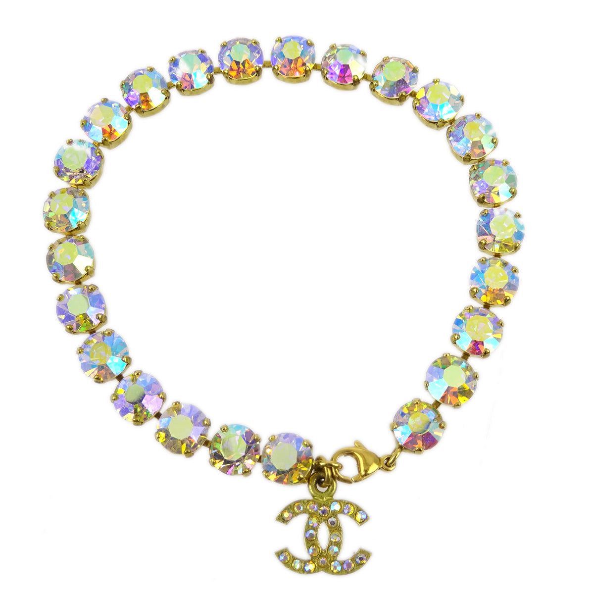 Chanel Rhinestone Chain Anklet Gold 95P