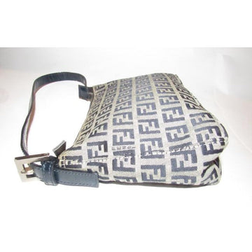 Fendi Zucchino Shoulder Purse Navy Print On Tan Leather And Canvas Hobo Bag