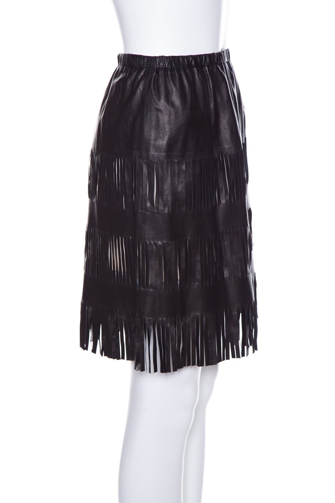 Gucci Black Leather Fringe Mini Skirt SZ 38