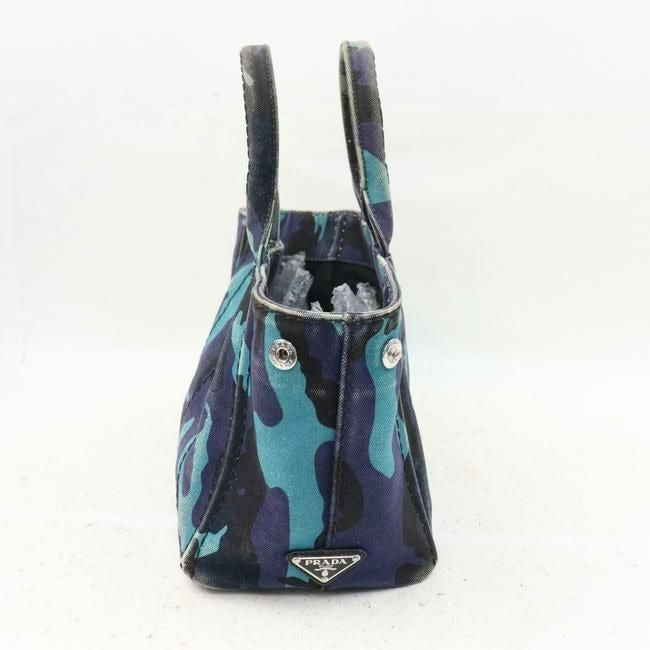 Prada Canapa Two Way Style Camouflage Print Heavy Canvas In Shades Of Blue