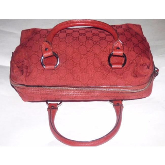 Gucci Hobo Red Canvas And Leather Satchel
