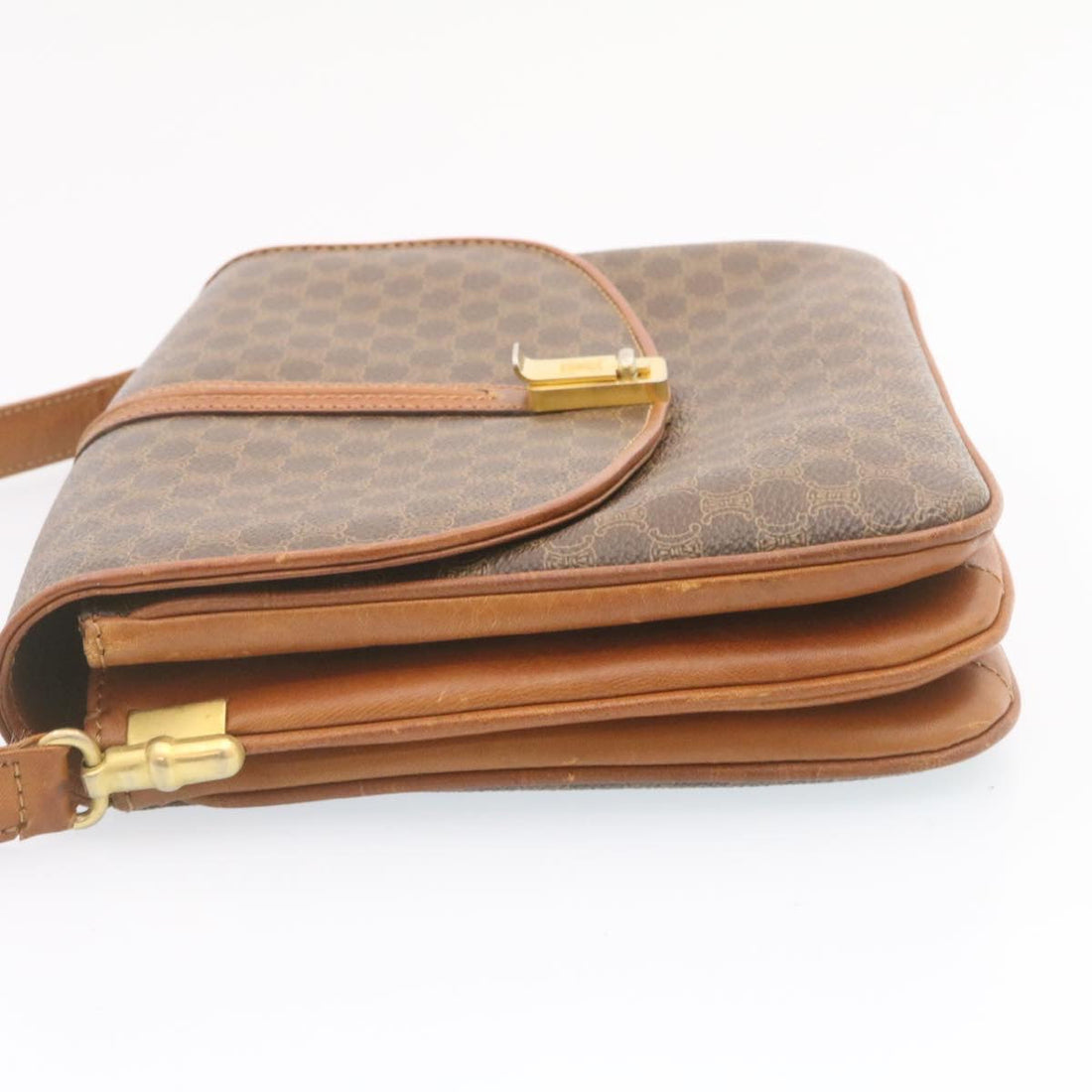 Celine Macadam Canvas Shoulder Bag PVC Leather Brown  ai095