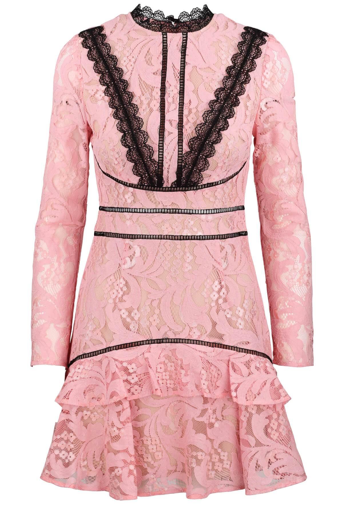 My Darling Lace Trim Long Sleeve Dress