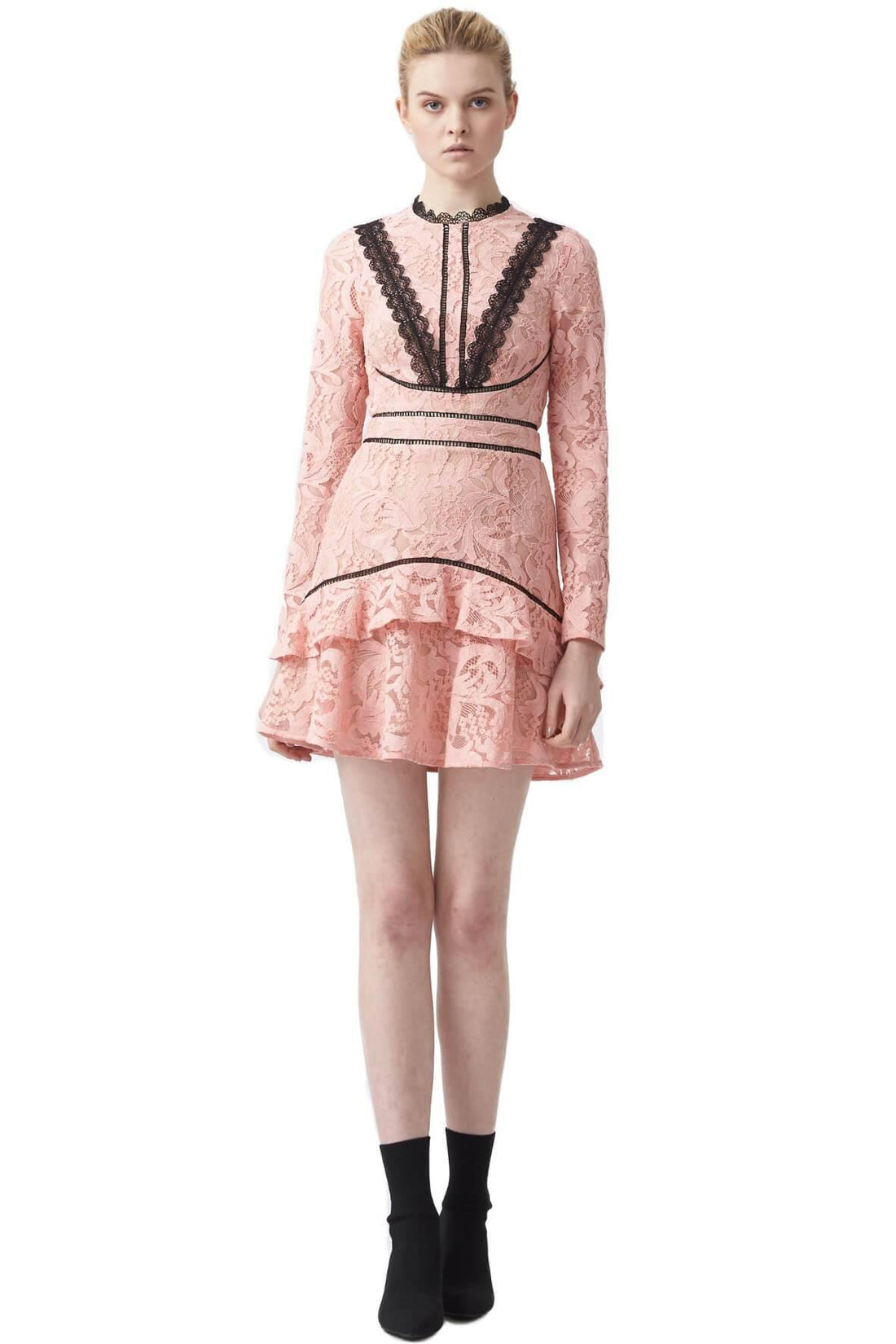My Darling Lace Trim Long Sleeve Dress