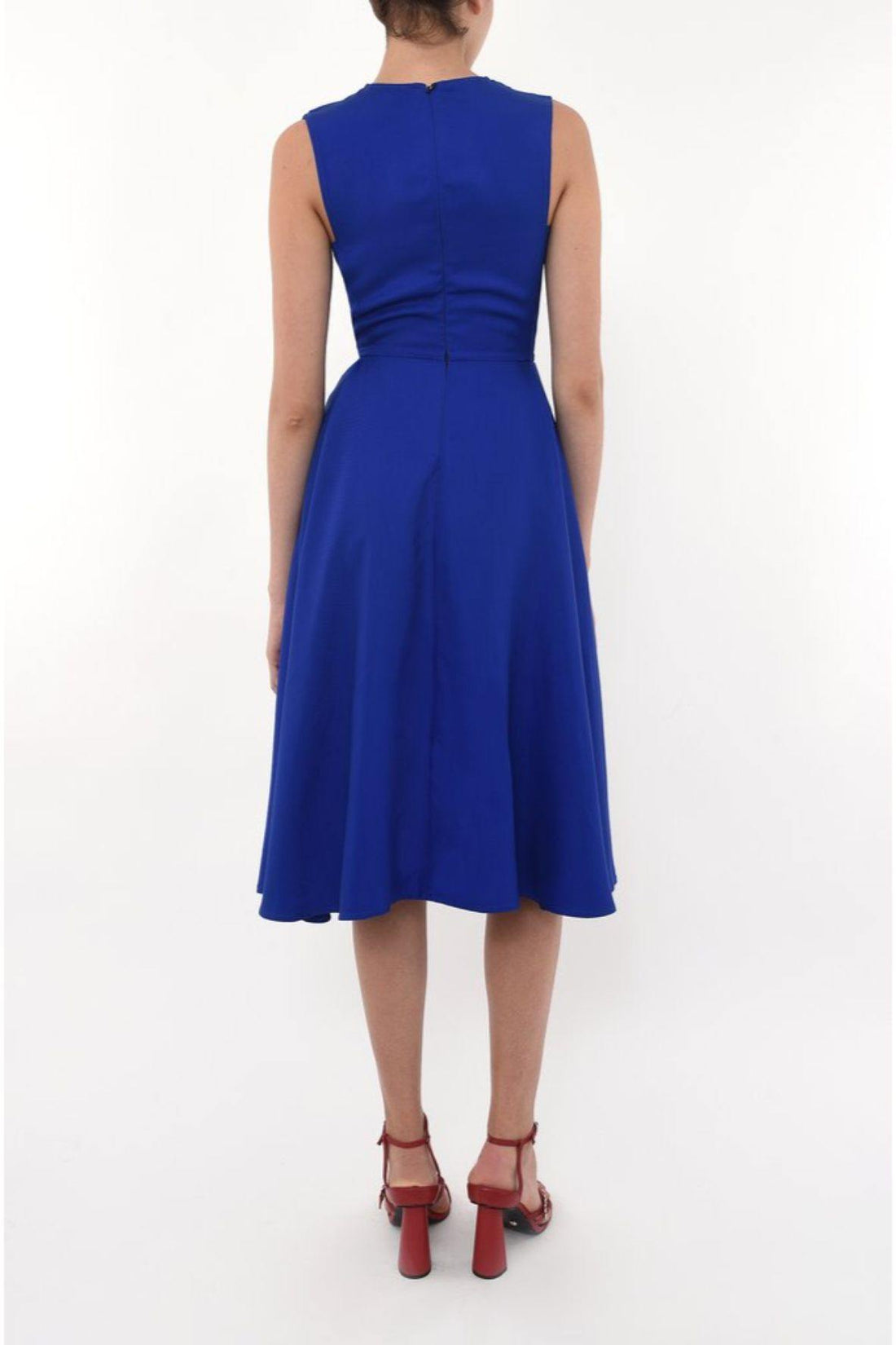 Crew Neck Fitted Swing Dress Blue