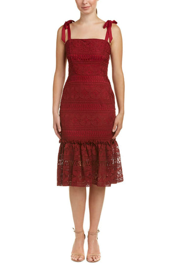 Lace Midi Dress with Shoulder Tie