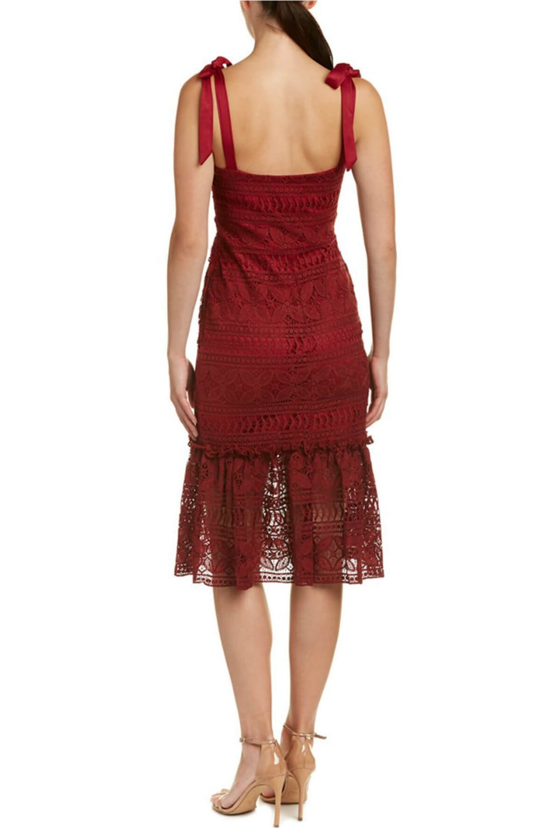 Lace Midi Dress with Shoulder Tie