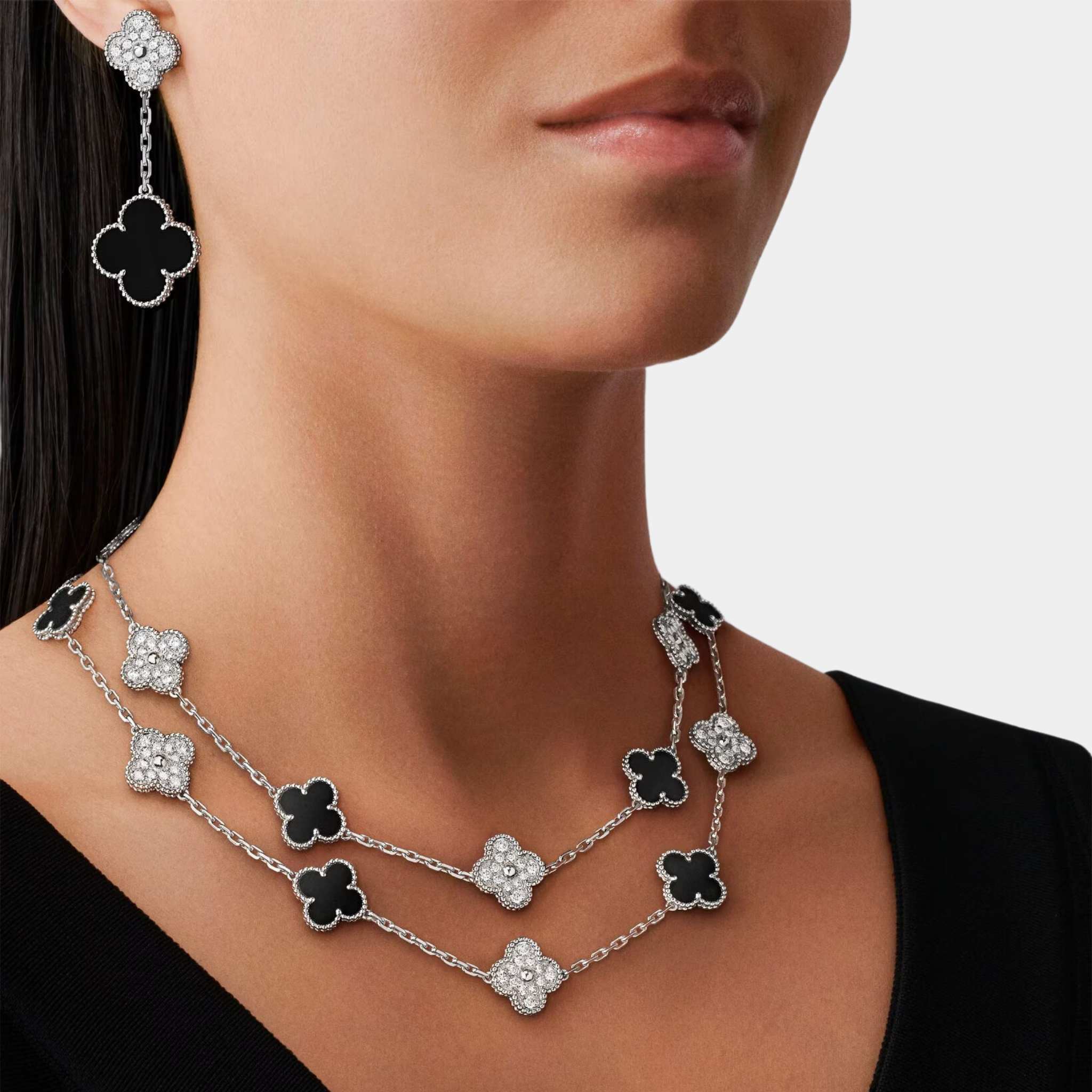 Alhambra Vintage Alhambra long necklace 20 motifs Gold Diamond Onyx