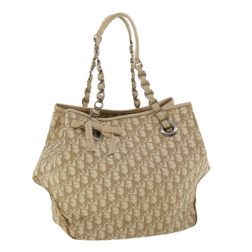 CHRISTIAN DIOR Trotter Canvas Chain Tote Bag PVC Leather Beige Auth am3502