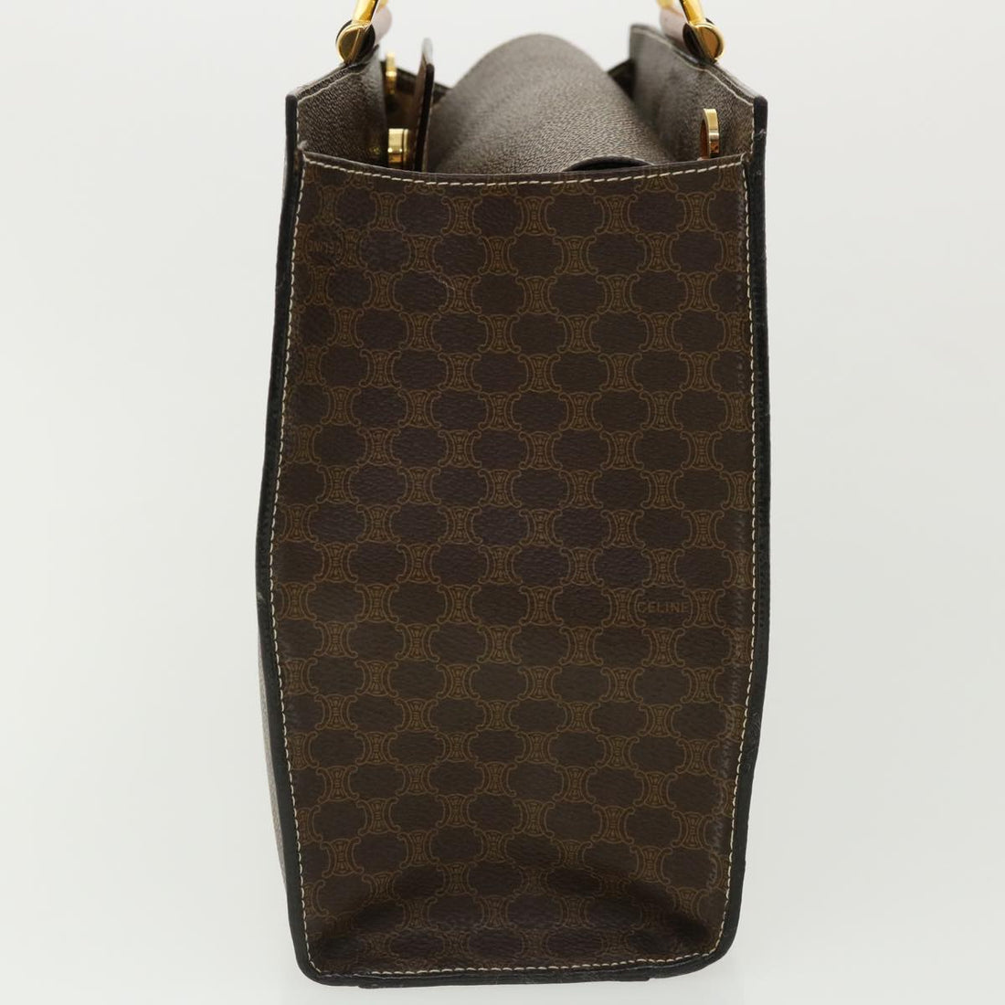 Celine Macadam Canvas Hand Bag PVC Leather Brown  am3558