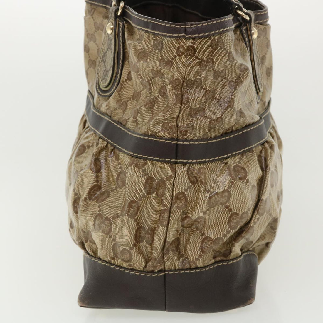 GUCCI GG Canvas Tote Bag Coated Canvas Beige Dark Brown  am3623