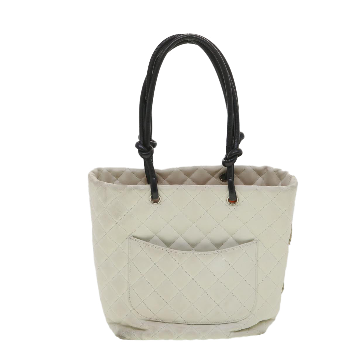 Chanel Cambon Line Tote Bag Lamb Skin White CC Auth am3907