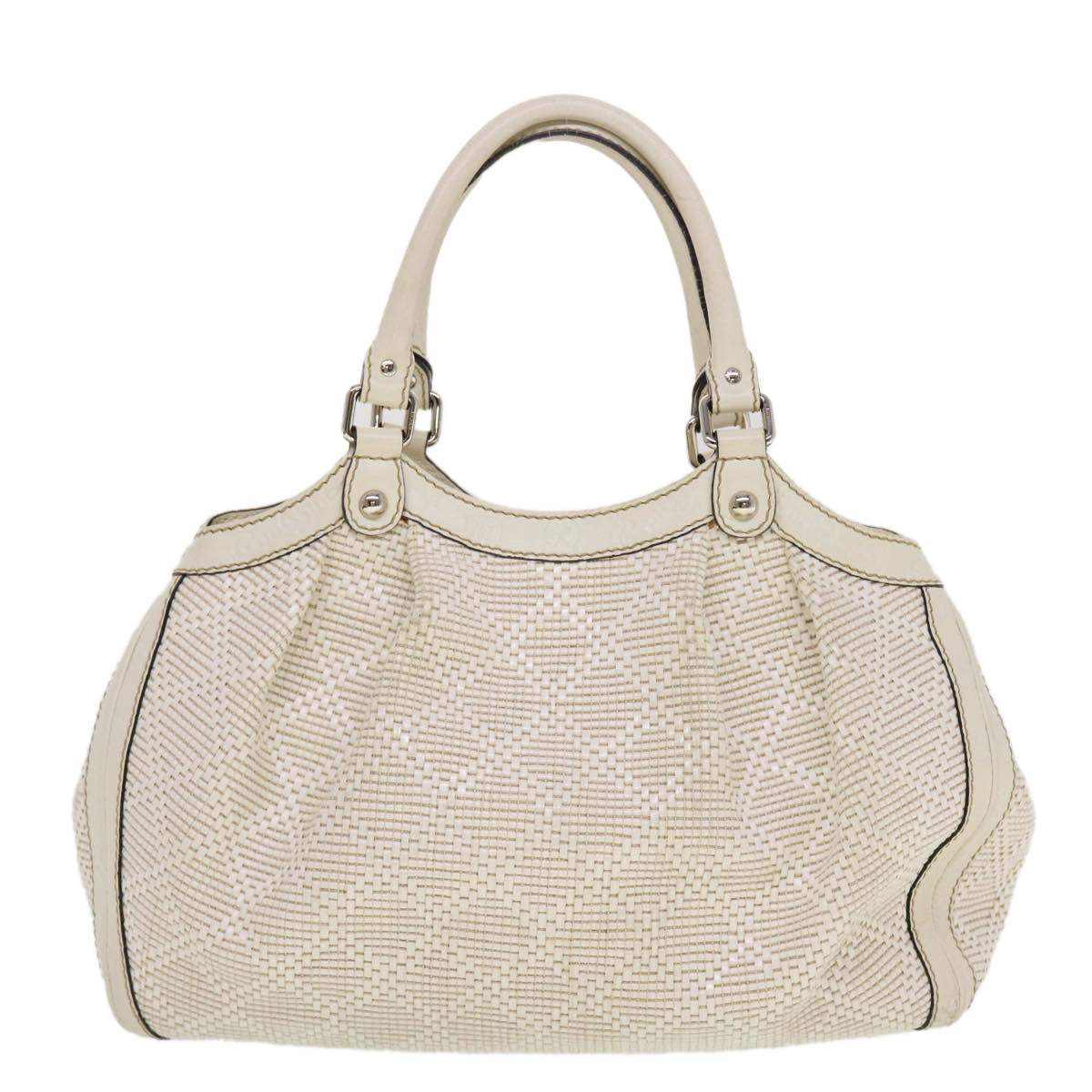 GUCCI Diamante GG Canvas Hand Bag Leather White 211944  am4493