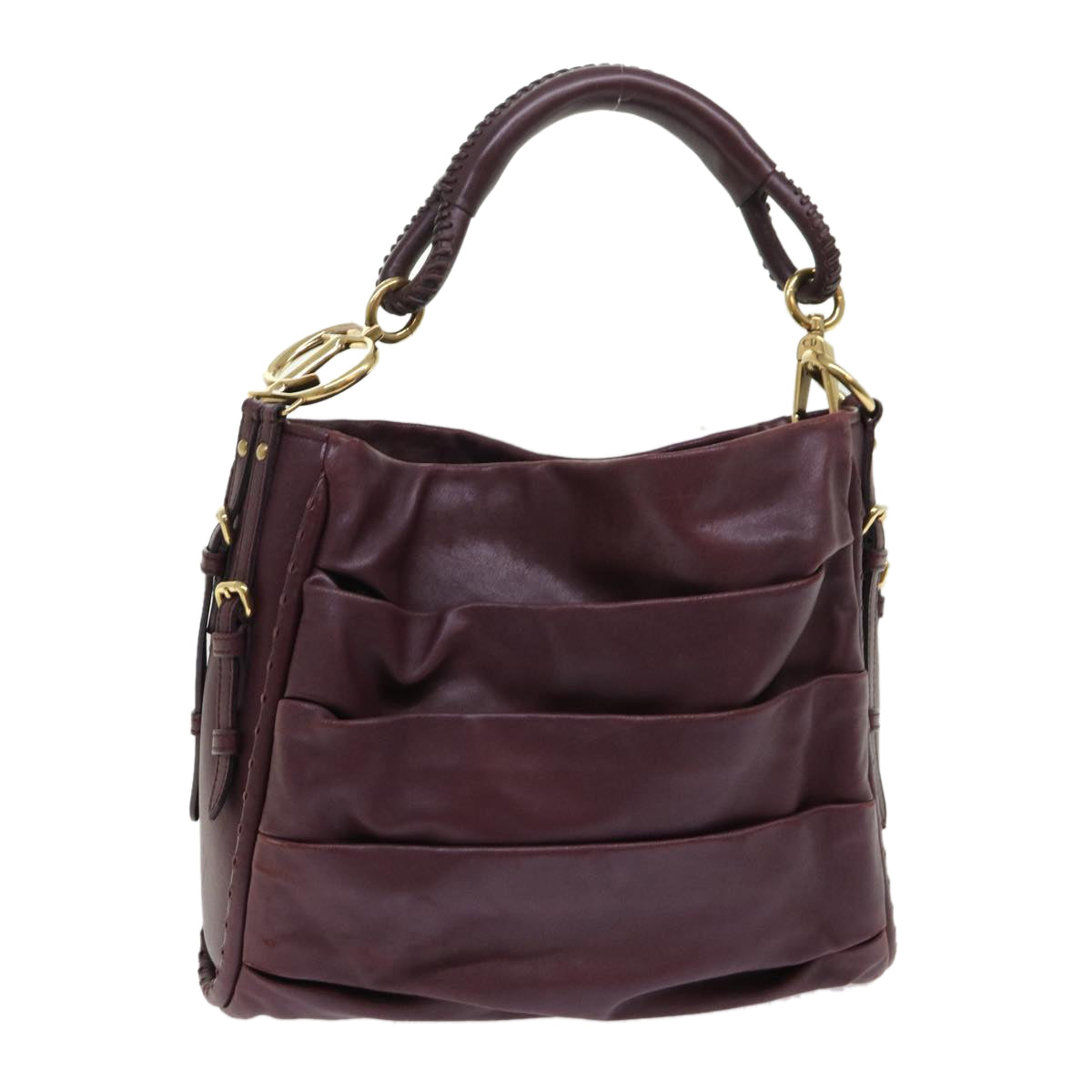 CHRISTIAN DIOR Hobo Shoulder Bag Leather Red 09-MA-0190 Auth am4586