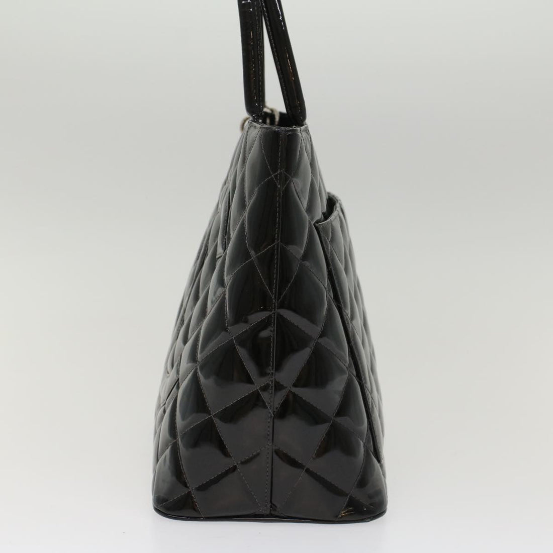 CHANEL Tote Bag Patent leather Reprint Edition Black CC Auth am4745