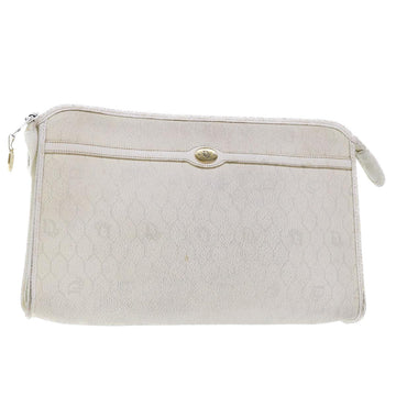 CHRISTIAN DIOR Honeycomb Canvas Clutch Bag White Auth am4852