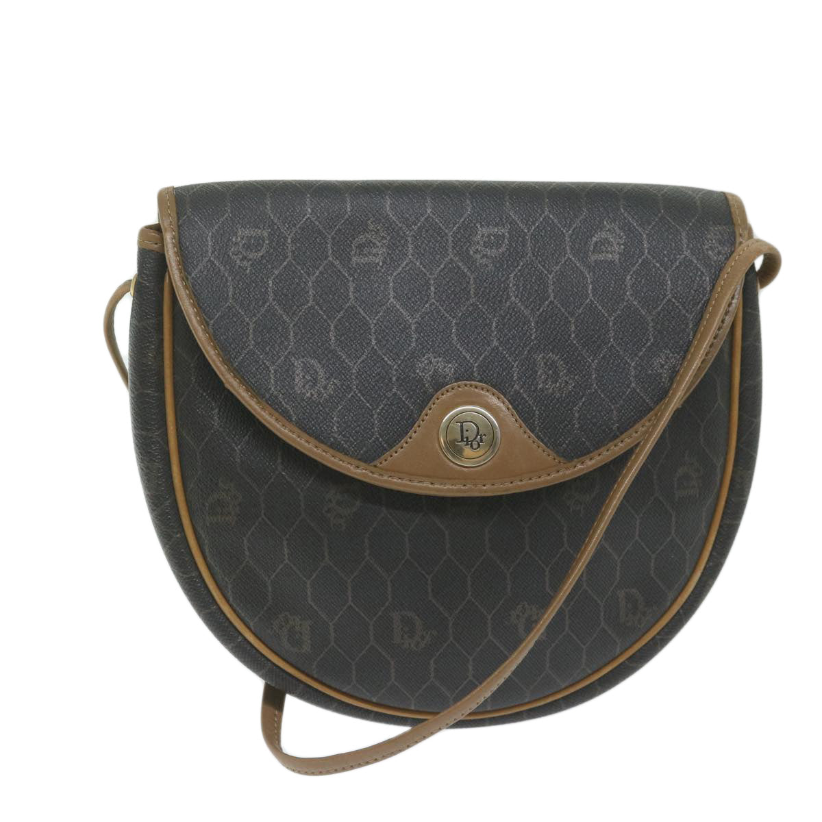 CHRISTIAN DIOR Honeycomb Canvas Shoulder Bag PVC Leather Black Auth am5361