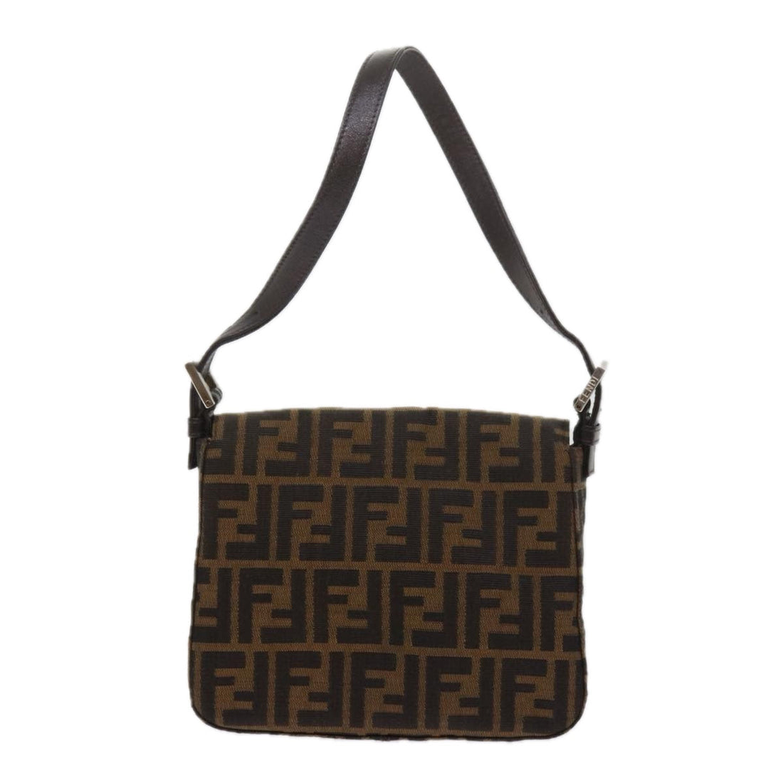 FENDI Zucca Canvas Mamma Baguette Shoulder Bag Black Brown Auth am5417A